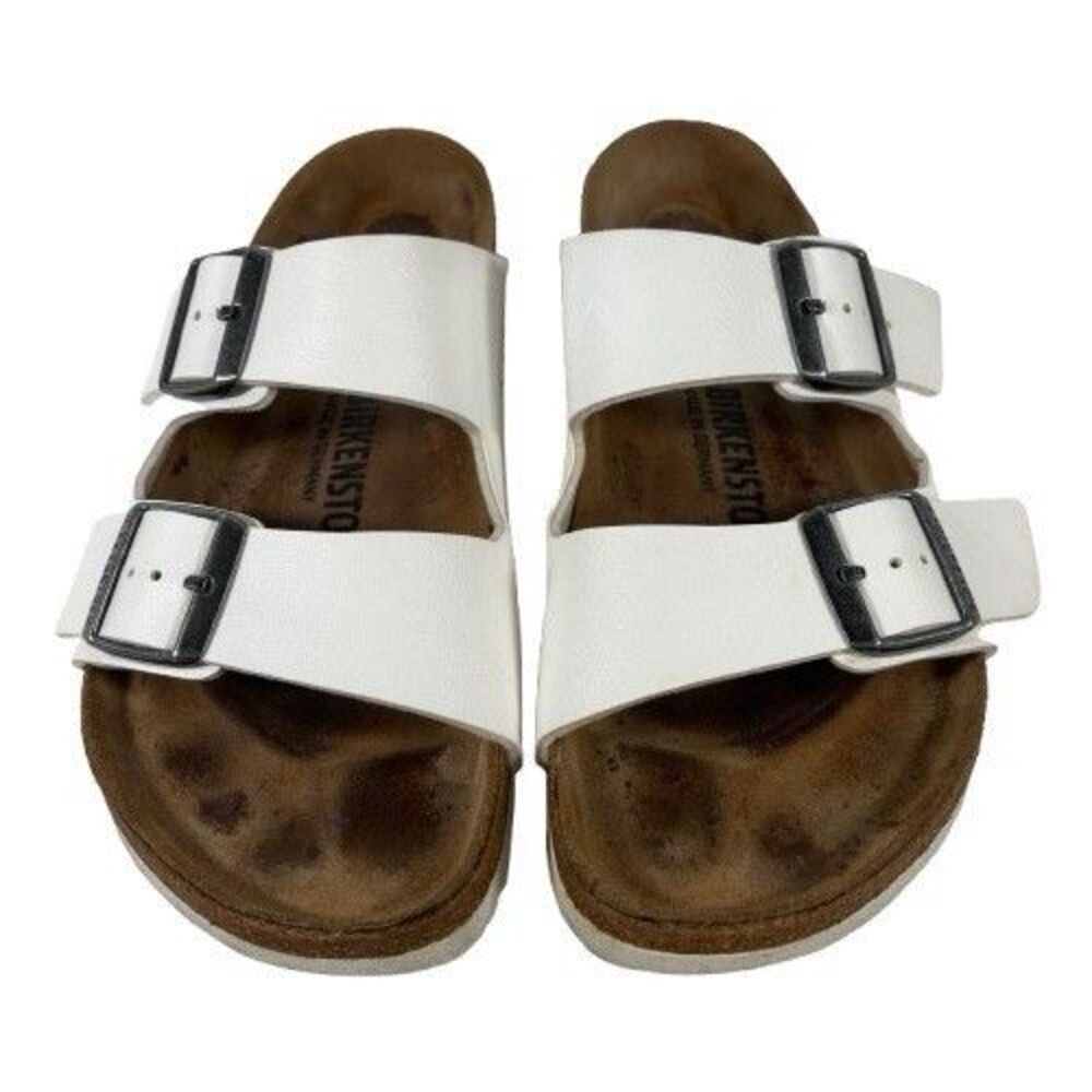 Birkenstock Arizona Big Buckle Sandal Slide White Leather EU 38 Womens US 7